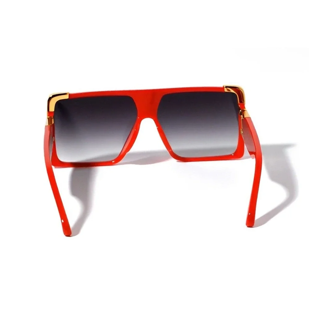Oversized Square Sunglasses Red Frame Gold Black Lens Stretwear Men Eyewear 2026